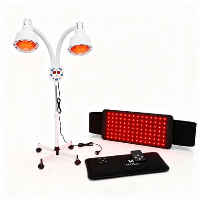 Mvolo Comfort Heat Set combineert diepe infraroodwarmte en handsfree dekking om spieren te ontspannen, spanning te verlichten en mobiliteit te verbeteren.