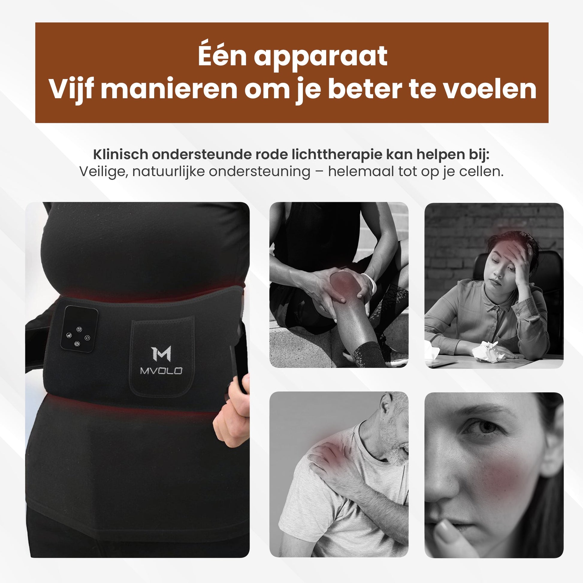 Roodlichttherapie Rugband voor Effectieve Pijnverlichting - Mvolo
